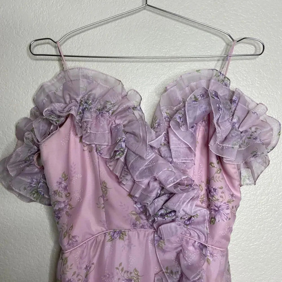Vintage Purple Ruffled Chiffon Off the Shoulders‎ Prom Gown Small - Picture 3 of 9